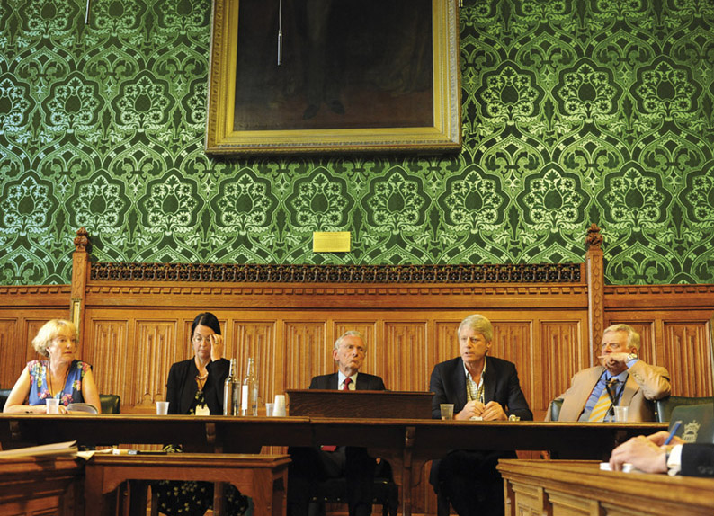 The esteemed panel: (L-R) Lis Howell, Claire Enders, Lord Fowler, Nick Ross, Lord Grade (Credit: Richard Kendal)