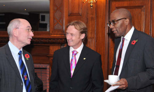 Dr Brian Gibbons AM, Tim Hartley (Chair, Wales Centre), and Trevor Phillips OBE